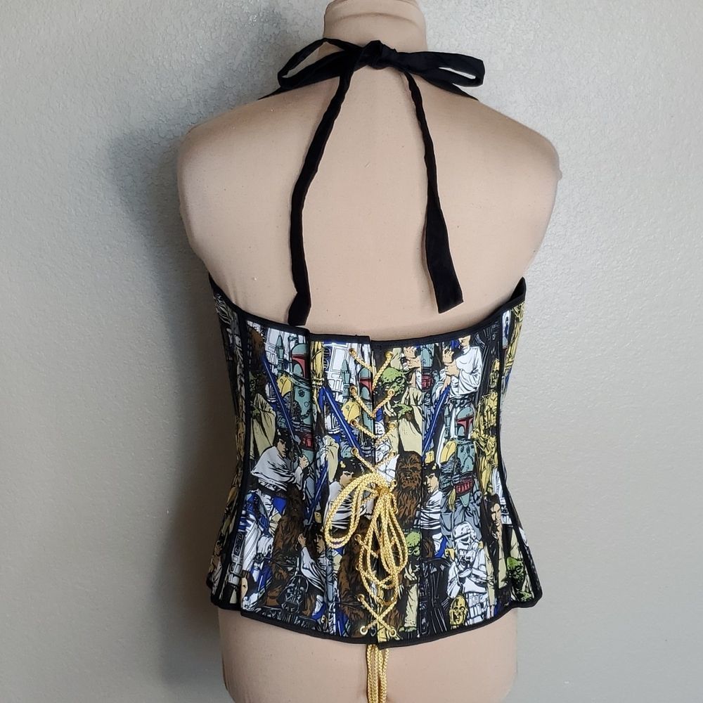 Star Wars 2X Allover Character Print Halter Corset Waist Cinch black White - Picture 5 of 13